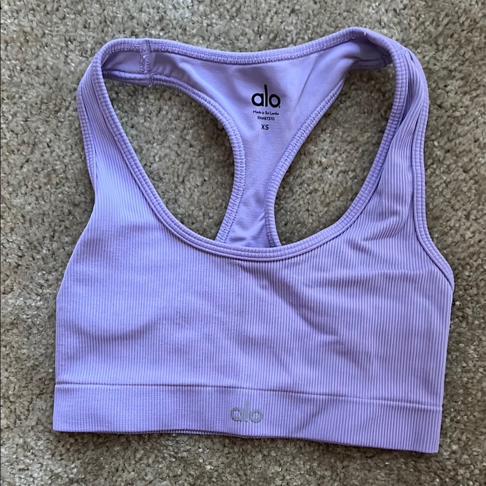 ALO Yoga Lavender Ribbed Sports Bra